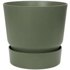 ELHO Pot De Fleurs Rond Greenville 30 - Extérieur - Ø 29,5 X H 27,8 Cm - Vert Feuille