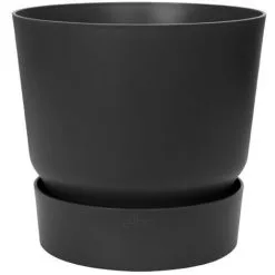 Pot De Fleurs Rond En Plastique Ø 40 Cm Elho Greenville Round Noir Pour Jardin Et Balcon - Noir