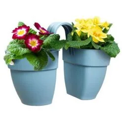 ELHO - Pot De Fleurs - Vibia Campana Flower Twin 21 - Bleu Vintage - Balcon Extérieur - L 38.4 X W 20.5 X H 26.5 Cm